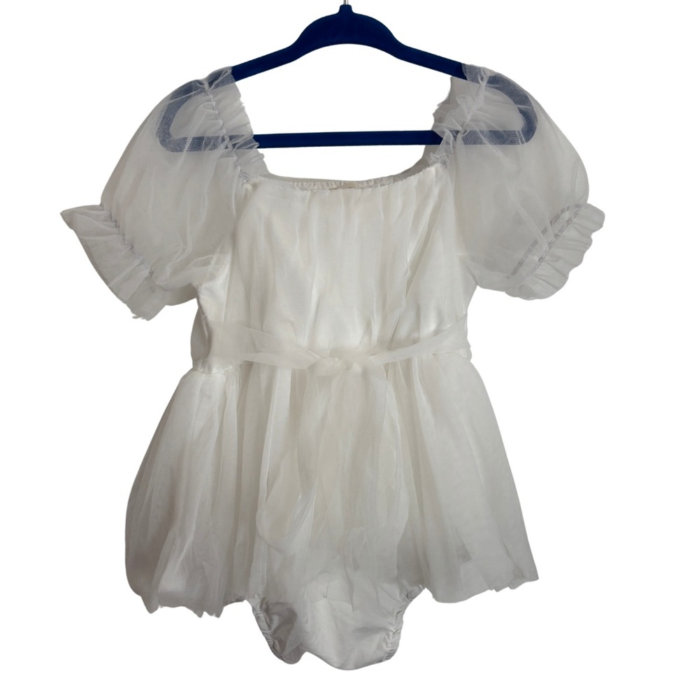 NWOT White Puff Sleeve Onesie Dress Baptism Wedding Special Occasion Girls - Picture 2 of 5